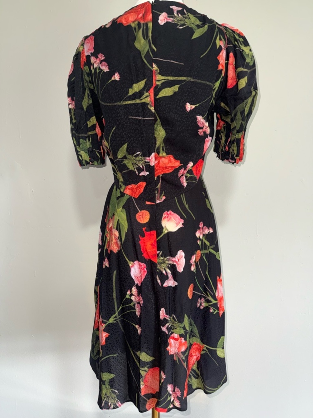 Ted Baker Black Floral Midi Dress with Pink & Red Blooms - Picture 3 of 4